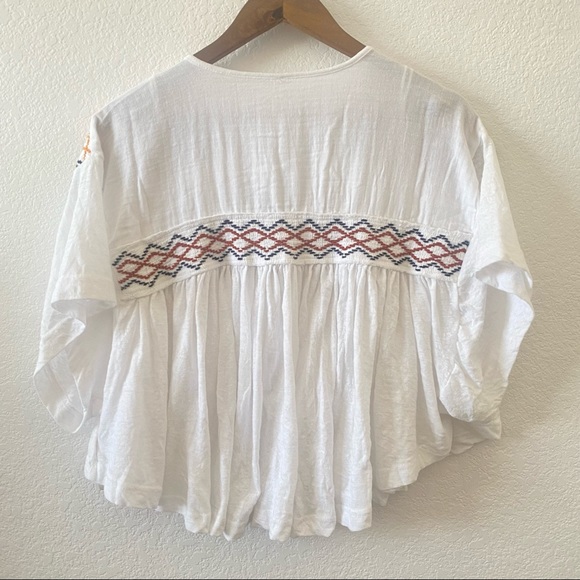 NWT Free People Market Embroidery Trim Tassel Tie V-Neck Dolman Sleeve Tee Med - Picture 6 of 9